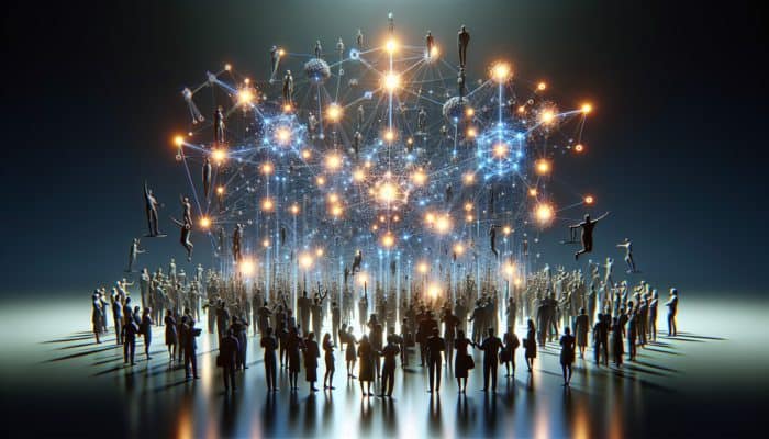 A vibrant network of nodes representing high-quality, authoritative branded content that attracts backlinks, enthusiastically shared by industry leaders.