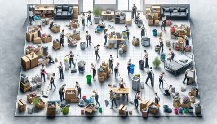 House Clearance in Swindon: A professional team clearing a home, sorting items for disposal, donation, and sale, leaving it clean.