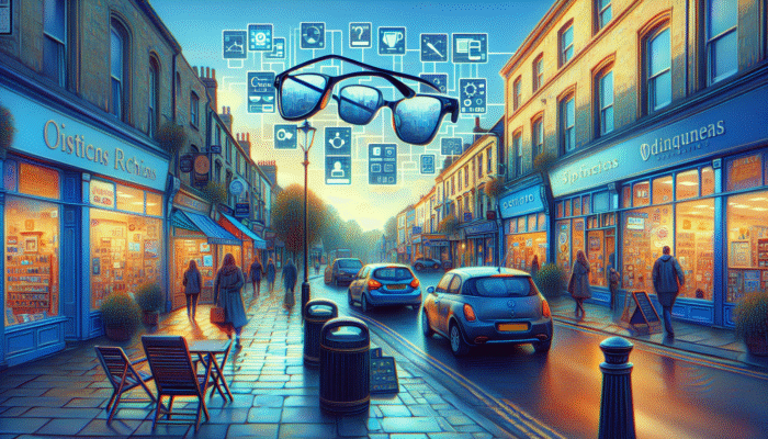 A vibrant Yeovil street with a variety of businesses, showcasing SEO-optimised signs and digital displays for local services.