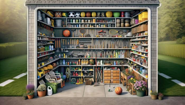 Techniques for Clearing Garages in the UK: A well-organised garage with labelled sections for various categorised items.