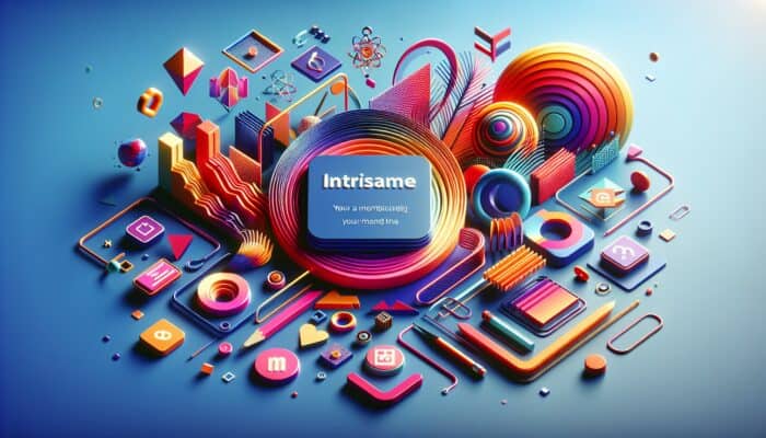 A vibrant intro screen showcasing bold branding: colorful shapes, logo, and stylized text on a dynamic background.