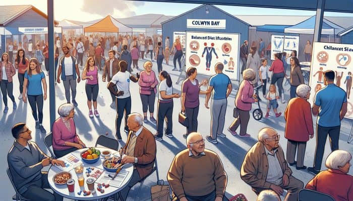 A vibrant community health fair in Colwyn Bay focused on diabetes management with educational workshops and fitness activities.