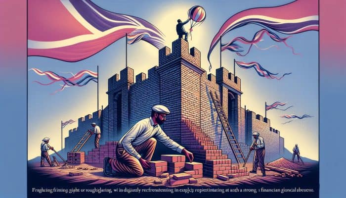 A person in the UK building a strong financial foundation, symbolized by a rising graph and solid base.