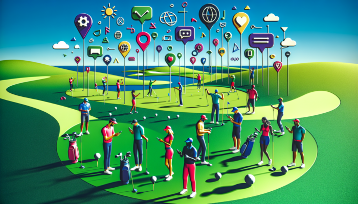 Golfers in Durban using smartphones to connect on Facebook and Instagram, sharing tips and experiences in the sun.