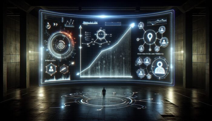 Futuristic digital dashboard displaying rising dwell time graphs, falling bounce rates, interconnected backlinks, and glowing user review icons for E-E-A-T analysis.