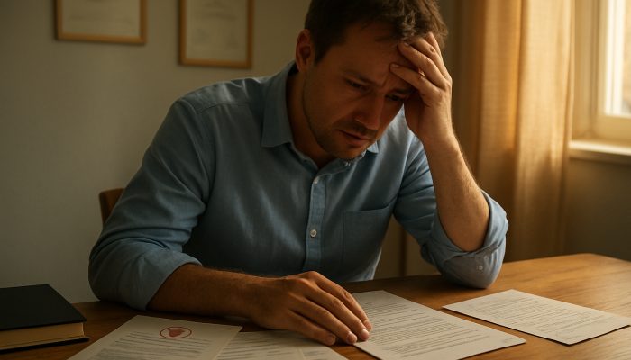 Building Gentle Repayment Plans While Unwell: Guidance | DCL Concerned individual at sunlit desk with medical certificates, bills, and letter requesting creditor relief