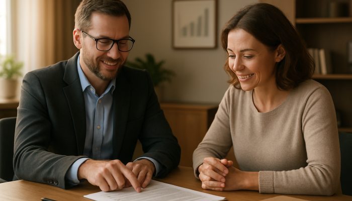 Consolidate Your Payday Loans Into One Affordable Deal: Start Saving Today | DCL UK debt advisor guiding borrower through consolidation documents in serene office with charts